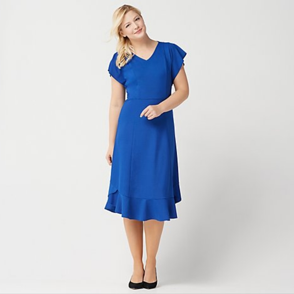 Isaac Mizrahi Live! Knit Midi Dress with Ruffle Curved Hem